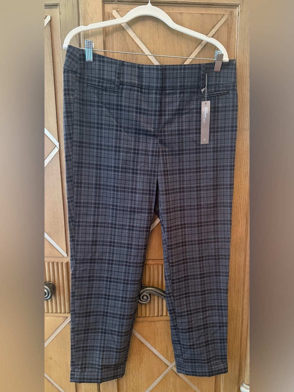 LOFT Marisa Straight  Black and Gray Plaid Ankle Pants